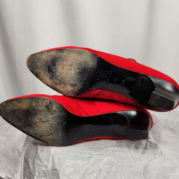 Yves Saint Laurent Rare Vintage Red Satin Freida Leather Ankle Boots Size 7.5M - Picture 11 of 13